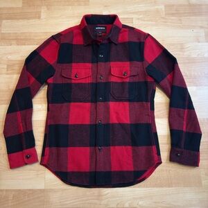 Bonobos Buffalo Plaid Red/Black Button Shirt Jacket - Size Small Slim Fit Short